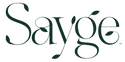 Dark green logo of the brand 'Sayge' with stylized leaf text accents